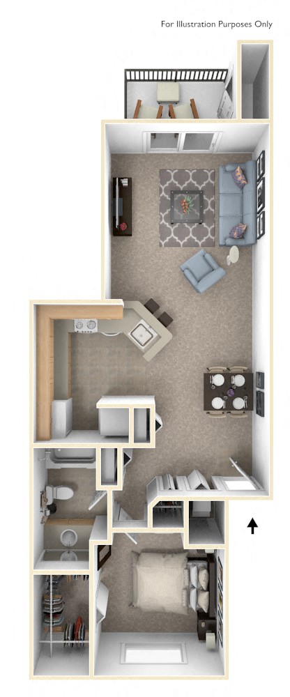 One Bedroom One Bath Floorplan at Emerald Park Apartments, Kalamazoo, Michigan